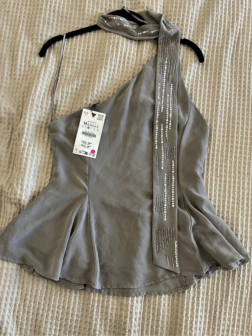 Zara Embellished Gray Blouse Size Medium NWT